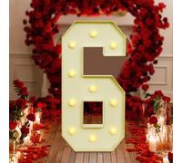 Chiffres lumineux à LED 0 1 2 3 4 5 6 7 8 9 - Lumières blanc chaud - 10 LED - Décoration de mariage pour anniversaire, fête, mariage, vacances, maison et bar - 100 cm (6)