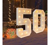 Chiffres lumineux à LED - Chiffres 0, 1, 2, 3, 4, 5, 6, 7, 8, 9 - Grand nombre avec ampoules - 100 cm - Lumière blanche chaude - Décoration LED pour anniversaire, fête, mariage (50)