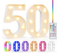 Chiffres lumineux à LED - Chiffres lumineux 50, 35 couleurs - Avec télécommande - Intensité variable - Décoration pour Happy Birthday - Décoration de fête - Décoration de mariage - Décoration murale