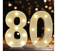 Chiffres lumineux à LED, décorations pour 80e anniversaire, numéros de chapiteau, panneau lumineux alimenté par piles pour 30 décorations de fête (blanc)
