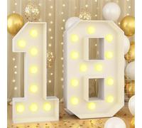 Chiffres lumineux de 1,2 m avec 18 grands chiffres avec ampoules - Cadre blanc pour chapiteau pour 18e fête - Décorations d'anniversaire de garçons et filles - En carton mosaïque - Prédécoupé -