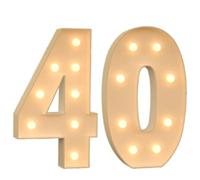 Chiffres Lumineux en mosaïque de 120 cm, Chiffres Lumineux, Chiffres de chapiteau de 4 Pieds de Haut for Les décorations de fête d'anniversaire des 18, 40, 70 Ans avec Pistolet à Colle(Number 40)