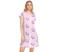 CHIFIGNO Chemise de nuit à manches courtes pour femme, chemise de nuit imprimée, robe de détente douce pour femmes, Mouton violet mignon rose, L