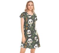 CHIFIGNO Chemise de nuit douce imprimée pour femme, Pandas mignons de dessins animés, Medium