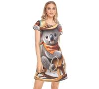 CHIFIGNO Chemise de nuit douce pour femme, chemise de pyjama à manches courtes, robe de pyjama koala ours poney jolie robe de nuit pour femme, Koala Ours Poney mignon, L
