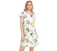 CHIFIGNO Chemise de nuit pour femme à manches courtes imprimée, chemise de nuit d'été pour femme, robe de détente, Canards mignons de dessin animé, XL