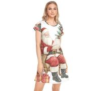 CHIFIGNO Chemises de nuit pour femmes, chemises de nuit douces, chemises de nuit décontractées pour femmes, Aquarelle Père Noël - 2, Medium