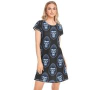 CHIFIGNO Gorilla Head Chemise de nuit pour femme avec imprimé doux Noir, Gorille Head Noir, S