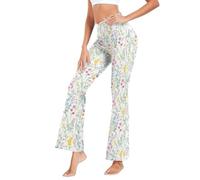 CHIFIGNO Legging évasé pour femme - Coupe bootcut - Legging de yoga taille haute - Jambe large - Pantalon décontracté, Aquarelle Wildflowers Herbs 2, Taille M