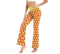 CHIFIGNO Legging évasé pour femme - Coupe bootcut - Pantalon décontracté croisé - Taille haute et jambe large, Pois jaunes et rouges, Taille XL