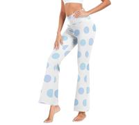 CHIFIGNO Legging évasé pour femme - Coupe bootcut - Pantalon décontracté croisé - Taille haute et jambe large, Bleu à pois blancs, Taille M