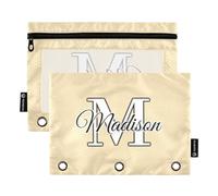 CHIFIGNO Lot de 2 trousses à crayons personnalisées avec 3 trous de classeur, trousse à crayons personnalisée avec inscription « Add your name » - Trousse de maquillage personnalisée pour fournitures