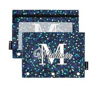 CHIFIGNO Lot de 2 trousses à crayons personnalisées avec classeur à 3 anneaux, jolie trousse à crayons personnalisée avec inscription « Add Your Name » - Pochette à fermeture éclair pour enfants,