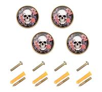 CHIFIGNO Lot de 4 boutons ronds en acrylique avec motif tête de mort et fleurs colorées pour commode, tiroir, armoire, cuisine, salle de bain, quincaillerie avec vis