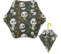CHIFIGNO Parapluie coupe-vent pour enfants garçon et fille, motif pandas mignons de dessin animé, parapluie pour la pluie avec bande réfléchissante, parapluie de protection UV