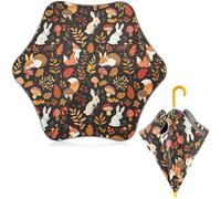 CHIFIGNO Parapluie enfant bande réfléchissante protection UV coupe-vent pluie, Mignon animaux renards lapins automne feuilles - 1, taille unique