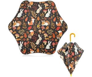 CHIFIGNO Parapluie enfant bande réfléchissante protection UV coupe-vent pluie, Mignon animaux renards lapins automne feuilles - 1, taille unique