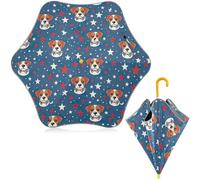 CHIFIGNO Parapluie enfants filles garçons coupe-vent parapluie de pluie avec bande réfléchissante UV parapluie protection solaire parapluies bébé, Joyeux 4 juillet dessin animé chien et étoiles,