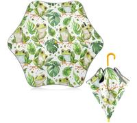 CHIFIGNO Parapluie mignon grenouilles et feuilles tropicales pour enfants garçons filles protection UV coupe-vent parapluie pour la pluie parapluie tout-petits parapluie avec bande réfléchissante