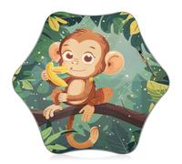 CHIFIGNO Parapluie mignon motif singe de dessin animé feuilles vertes pour enfants garçon fille avec bande réfléchissante, parapluie ouvert sans pincement, protection solaire avec coins arrondis,