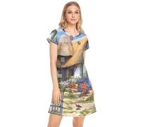CHIFIGNO Robe de nuit douce pour femme - Manches courtes - Conte de fées - Cottage - Printemps - Chemises de nuit pour femme, Conte de fées Cottage Spring, XXL
