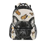 CHIFIGNO Sac à dos d'école pour enfants - Motif bouledogue français et papillons - Sac à dos de voyage pour ordinateur portable, Adorables papillons bouledogue français, Medium, Sacs à dos de jour