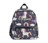 CHIFIGNO Sac à dos géant personnalisé pour tout-petit, sac préscolaire personnalisé avec texte du nom pour garçons et filles, Licornes mignonnes et arcs-en-ciel - 3, Small