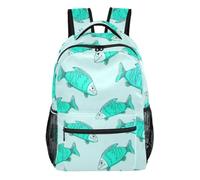 CHIFIGNO Sac à dos mignon avec poisson turquoise pour garçons et filles, grand sac à dos pour l'école, les adolescents, l'école, le voyage, Joli poisson de dessin animé turquoise, Medium, Sac à dos