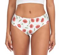 CHIFIGNO Sous-vêtements en viscose aquarelle coquelicots rouges feuilles blanches mignonnes culottes hipster sous-vêtements respirantes pour femmes, Aquarelle Rouge Coquelicots Feuilles Blanc, XS
