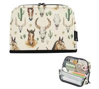 CHIFIGNO Trousse à crayons de grande capacité avec fermeture éclair - Fournitures de papeterie pour étudiants, adolescents, aquarelle, chevaux, cactus - Beige
