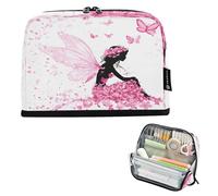 CHIFIGNO Trousse à crayons de grande capacité avec fermeture éclair - Organiseur de bureau - Fournitures scolaires pour adultes et adolescents - Fées - Fleurs et papillons - Rose