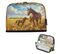 CHIFIGNO Trousse à crayons haute capacité avec fermeture éclair - Fournitures de rentrée scolaire pour adultes et filles - Motif chevaux et tournesols