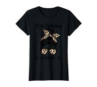 Chignon 21e Anniversaire de la Reine Happy 21 Years Old Messy Chignon Léopard T-Shirt Graphique avec Valeur, Femme, Noir, S