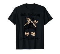 Chignon 46e Anniversaire de la Reine Happy 46 Years Old Messy Chignon Léopard T-Shirt Graphique avec Valeur, Homme, Noir, M