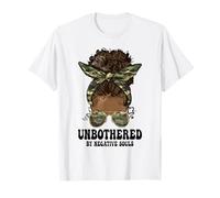 Chignon Afro Cheveux désordonnés Noir Femme Fille Camo Unbothered T-Shirt