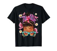 Chignon Afro désordonné avec Ruban Rose Sensibilisation au Cancer du Sein T-Shirt