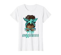 Chignon afro noir africain désordonné Léopard Sensibilisation au SSPT T-Shirt