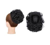 Chignon artificiel Chignons bouclés en désordre, postiche à cordon de serrage synthétique, peigne, extension cheveux queue cheval Accessoires pour cheveux(Jet Black)