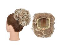 Chignon artificiel Chignons bouclés en désordre, postiche à cordon de serrage synthétique, peigne, extension cheveux queue cheval Accessoires pour cheveux(Dark Blonde Gradient Bleach Blond)