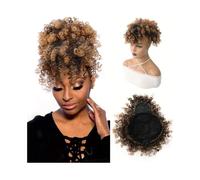 Chignon artificiel Queue de cheval afro bouffante avec cordon de serrage et frange, chignon crépu et bouclé, postiche style ananas for femmes noires Accessoires pour cheveux(1BT30)
