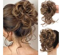 chignon cheveux naturel Bouclés Ondulés Extensions Chouchou Cheveux | Chignon en désordre Synthétique pour les Femmes (12H24 Mélange de marron clair et blond naturel)