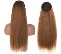 Chignon de Cheveux 24 pouces de long droite Afro synthétique enroulée autour de cheveux de queue de cheval bouclés cheveux naturels droits avec cordon de serrage Chignon(Drawstring-30)