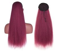 Chignon de Cheveux 24 pouces de long droite Afro synthétique enroulée autour de cheveux de queue de cheval bouclés cheveux naturels droits avec cordon de serrage Chignon(Drawstring-Burg)