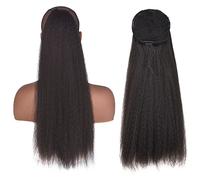 Chignon de cheveux 24 pouces de long droite Afro synthétique enroulée autour de cheveux de queue de cheval bouclés cheveux naturels droits avec cordon de serrage Pièce de chignon(Drawstring-2)