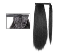 Chignon de Cheveux 24 pouces de long droite Afro synthétique enroulée autour de cheveux de queue de cheval bouclés cheveux naturels droits avec cordon de serrage Chignon(1B)