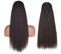 Chignon de cheveux 24 pouces de long droite Afro synthétique enroulée autour de cheveux de queue de cheval bouclés cheveux naturels droits avec cordon de serrage Pièce de chignon(Drawstring-4)