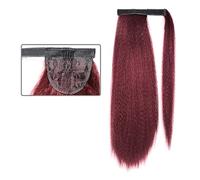 Chignon de cheveux 24 pouces de long droite Afro synthétique enroulée autour de cheveux de queue de cheval bouclés cheveux naturels droits avec cordon de serrage Pièce de chignon(BURG)