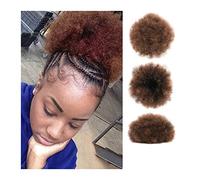 Chignon de cheveux Afro bouffée avec cordon de serrage queue de cheval extension chignon bouclé synthétique courte perruque queue de cheval for les femmes noires chignon Pièce de chignon(1BT30#)