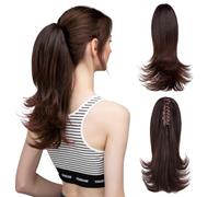 Chignon de cheveux Clips synthétiques dans les extensions de cheveux en queue de cheval perruque 14 pouces de long perruque ondulée chignon avec bande élastique queue de cheval for les femmes Pièce de