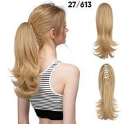 Chignon de cheveux Clips synthétiques dans les extensions de cheveux en queue de cheval perruque 14 pouces de long perruque ondulée chignon avec bande élastique queue de cheval for les femmes Pièce de
